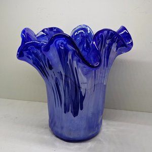 Murano Lavorazione  Arte  Swirl Blue 9 1/2" Heavy Art Glass vase.